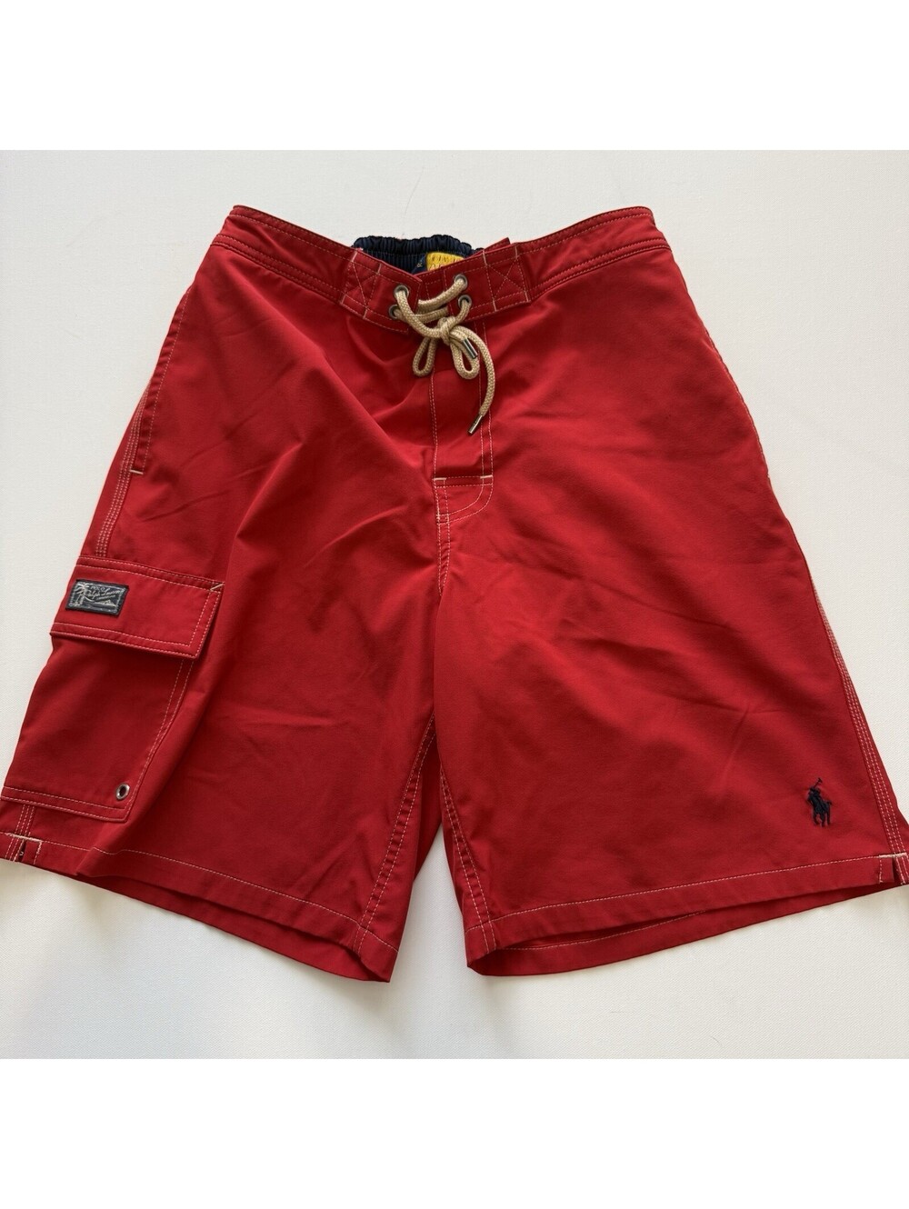Polo Ralph Lauren Mens S Red Swim Trunks Board Shorts Cargo Drawstring Pony